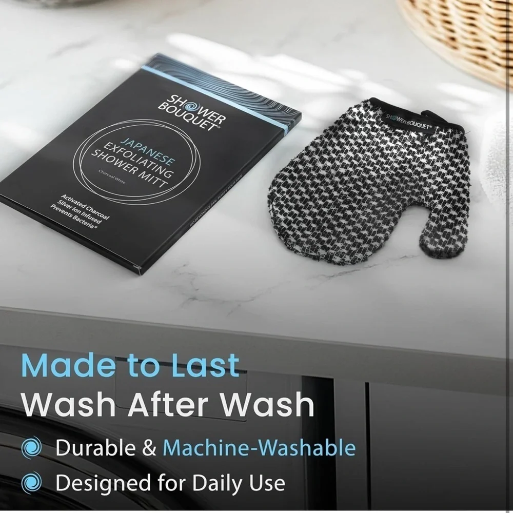 Japanese Exfoliating Mitt, Shower Charcoal Gentle Or Deep Cleansing Exfoliate‌